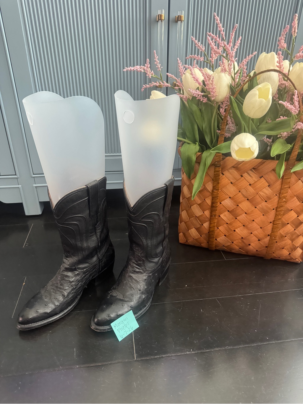 Tecovas Black Leather Ostrich Cowboy Boots